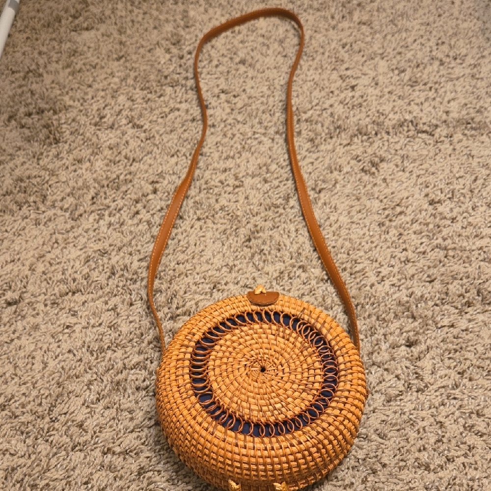 Handcrafted Tan and Purple Woven Crossbody Bag